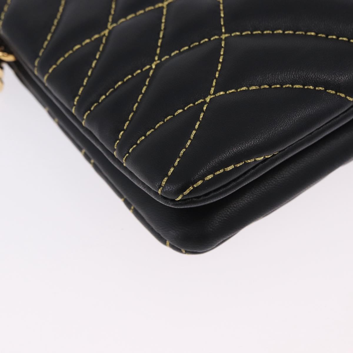 BURBERRY Chain Shoulder Bag Leather Black Gold Auth ka5988V