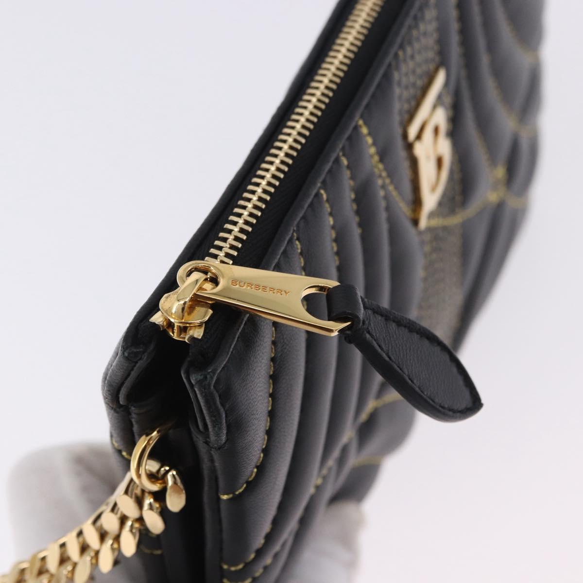 BURBERRY Chain Shoulder Bag Leather Black Gold Auth ka5988V