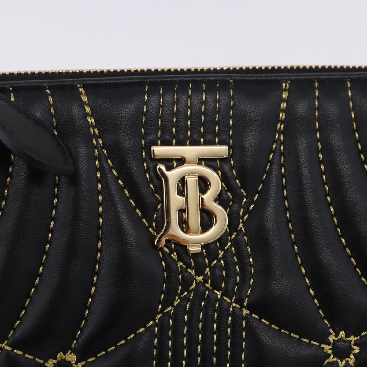 BURBERRY Chain Shoulder Bag Leather Black Gold Auth ka5988V