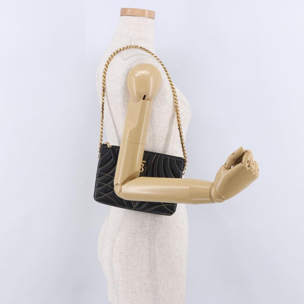 BURBERRY Chain Shoulder Bag Leather Black Gold Auth ka5988V
