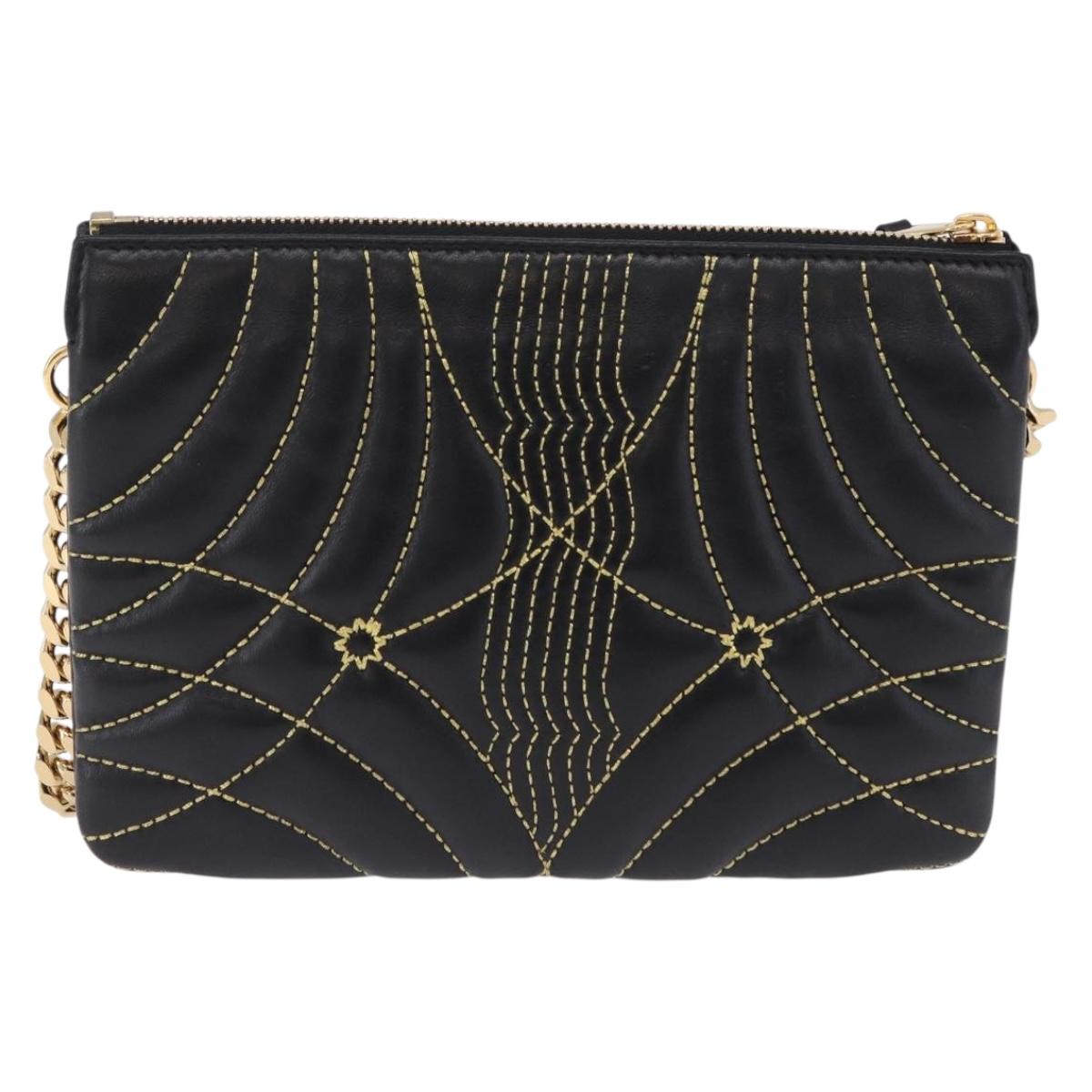 BURBERRY Chain Shoulder Bag Leather Black Gold Auth ka5988V