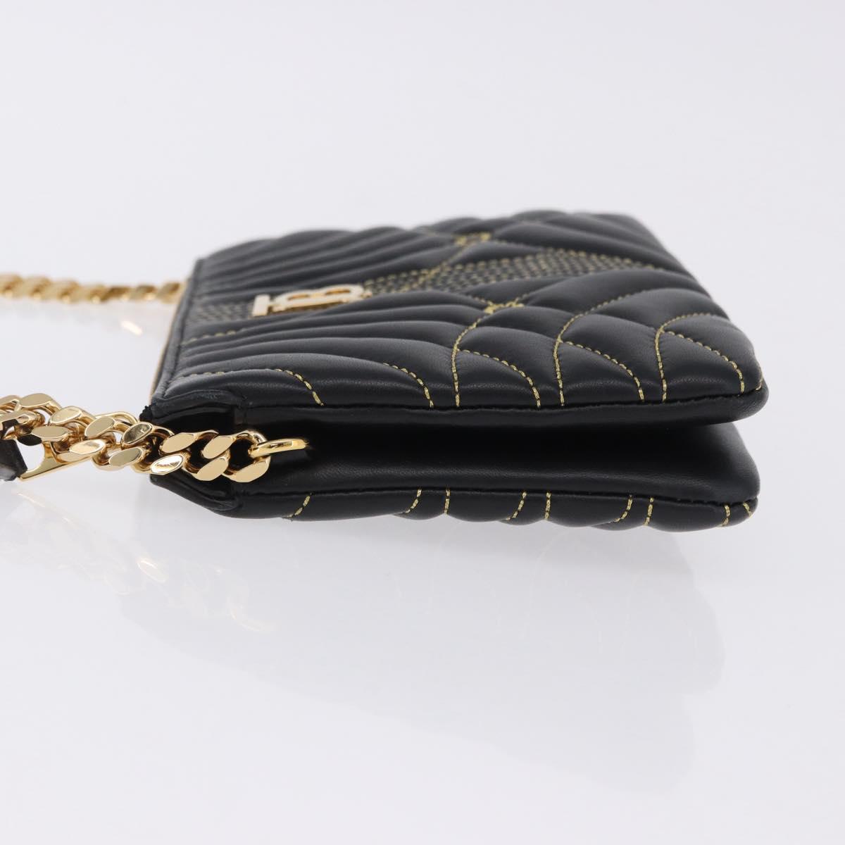 BURBERRY Chain Shoulder Bag Leather Black Gold Auth ka5988V