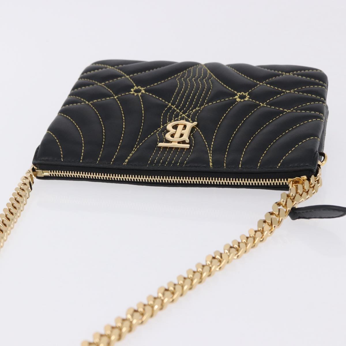 BURBERRY Chain Shoulder Bag Leather Black Gold Auth ka5988V