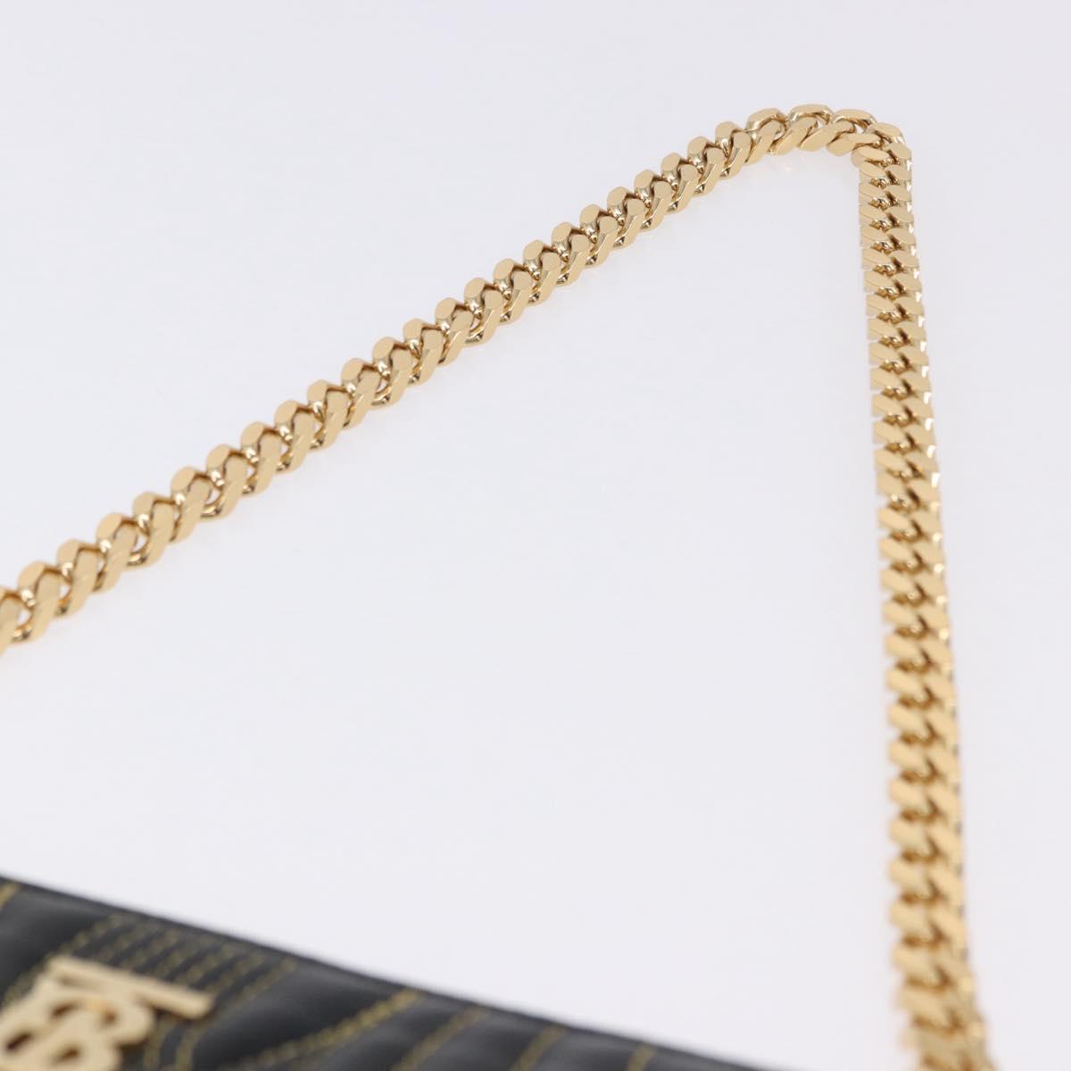 BURBERRY Chain Shoulder Bag Leather Black Gold Auth ka5988V