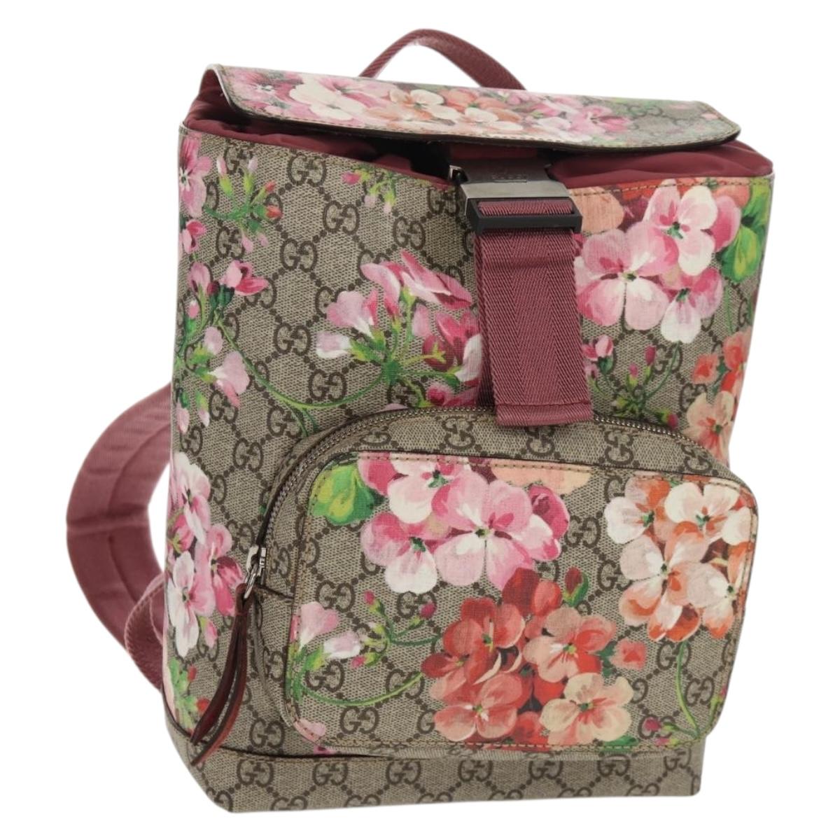 GUCCI GG Blooms GG Supreme Backpack PVC Beige Silver 410544 Auth ka598M