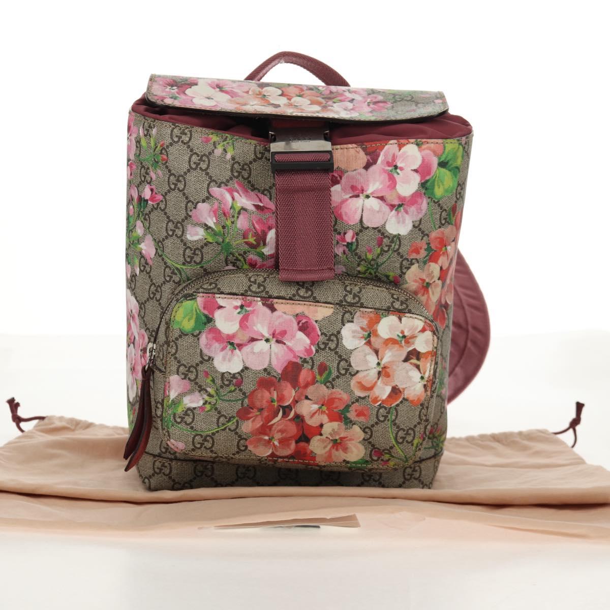 GUCCI GG Blooms GG Supreme Backpack PVC Beige Silver 410544 Auth ka598M
