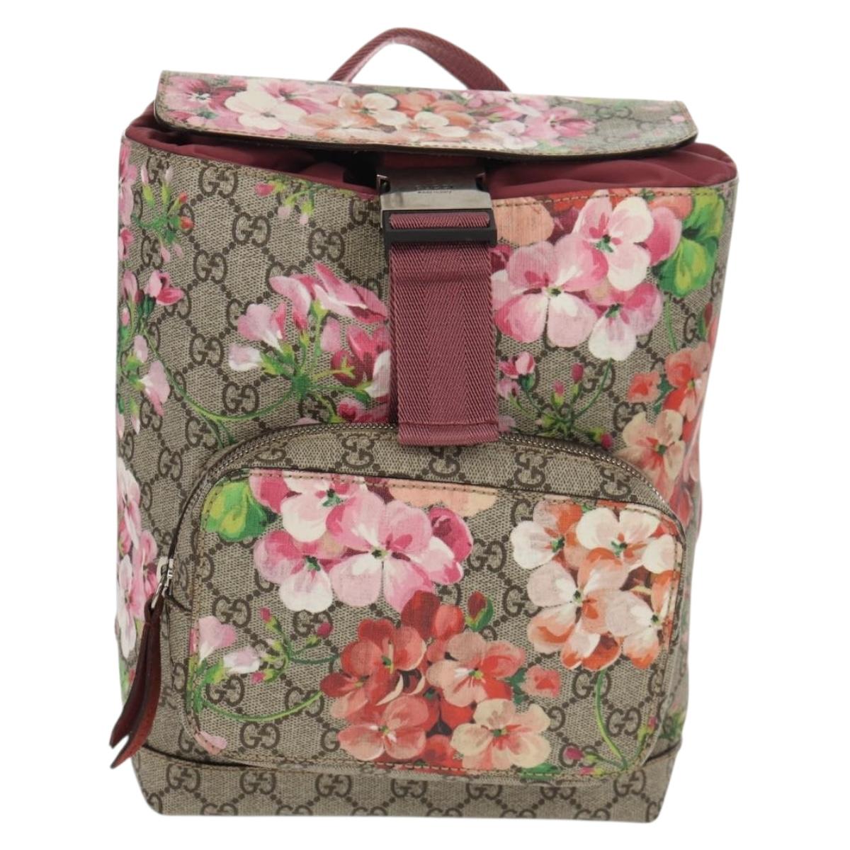 GUCCI GG Blooms GG Supreme Backpack PVC Beige Silver 410544 Auth ka598M