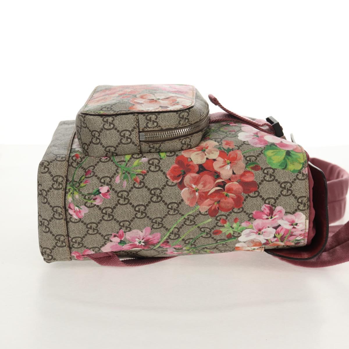 GUCCI GG Blooms GG Supreme Backpack PVC Beige Silver 410544 Auth ka598M