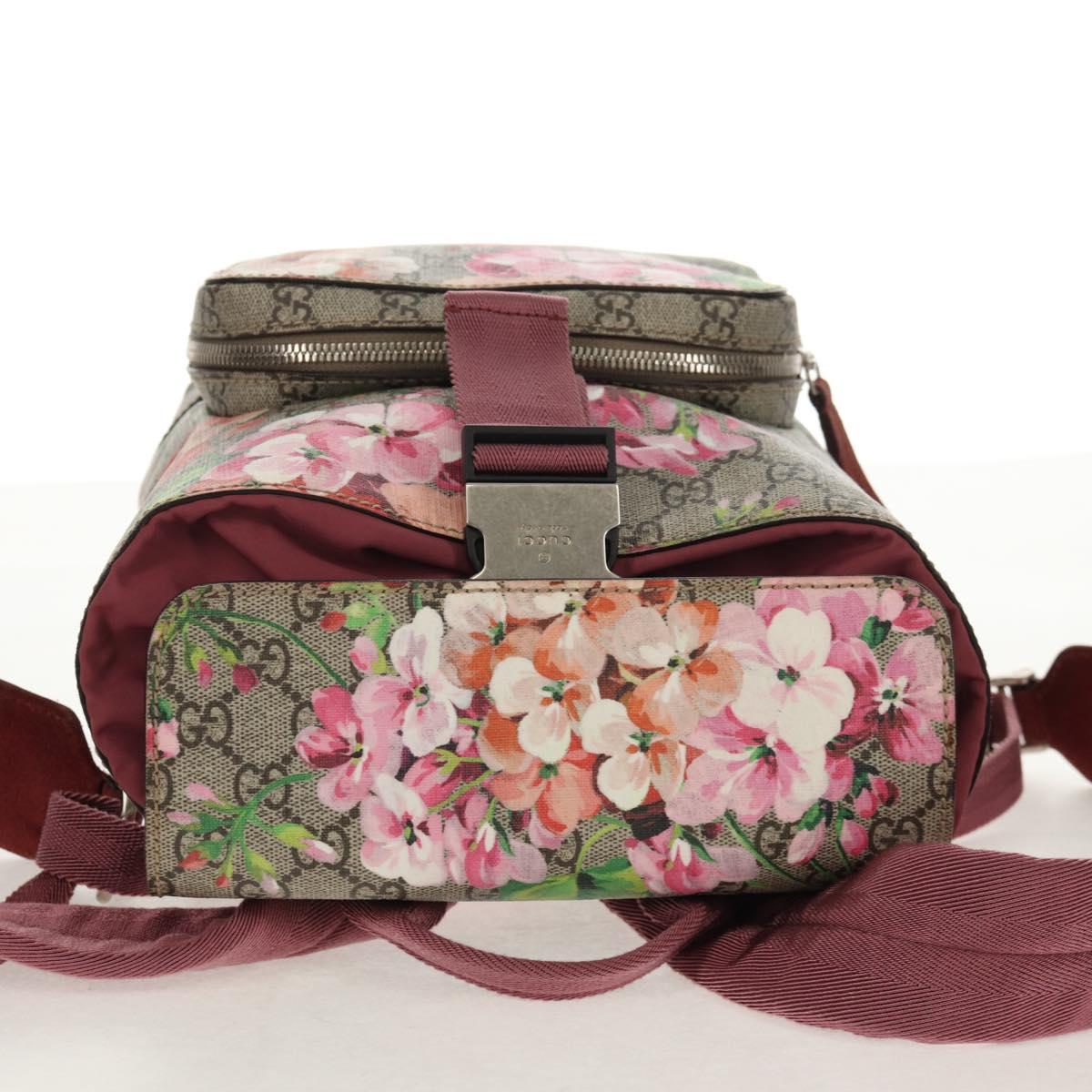 GUCCI GG Blooms GG Supreme Backpack PVC Beige Silver 410544 Auth ka598M