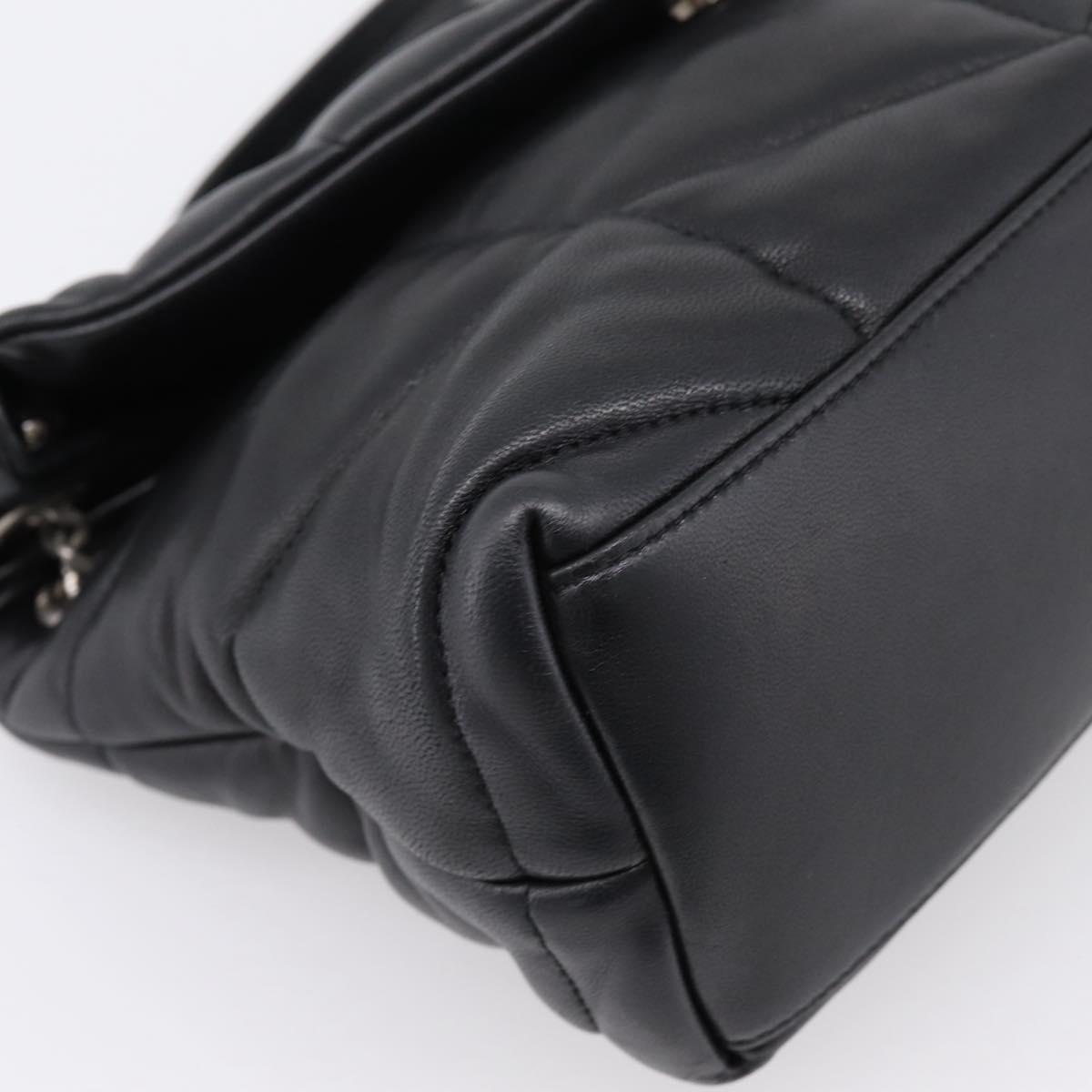 SAINT LAURENT Lulu Puffer Chain Shoulder Bag Leather Black Silver Auth ka5996SAM