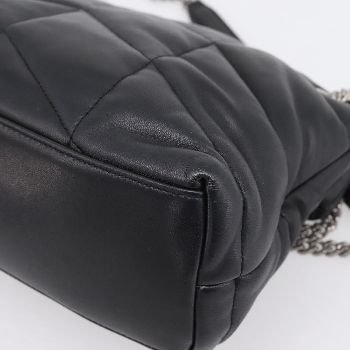 SAINT LAURENT Lulu Puffer Chain Shoulder Bag Leather Black Silver Auth ka5996SAM