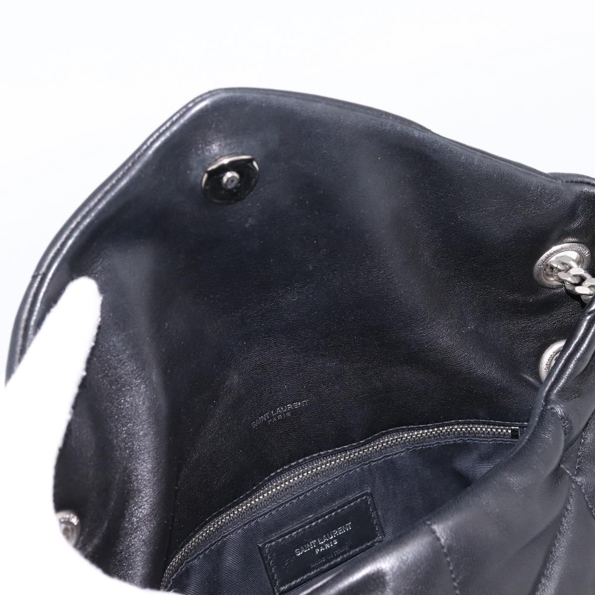 SAINT LAURENT Lulu Puffer Chain Shoulder Bag Leather Black Silver Auth ka5996SAM