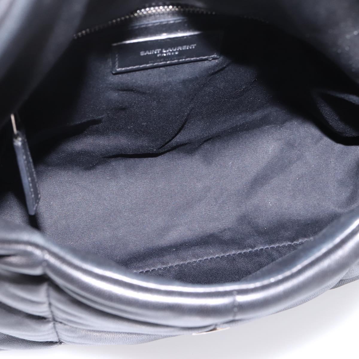 SAINT LAURENT Lulu Puffer Chain Shoulder Bag Leather Black Silver Auth ka5996SAM