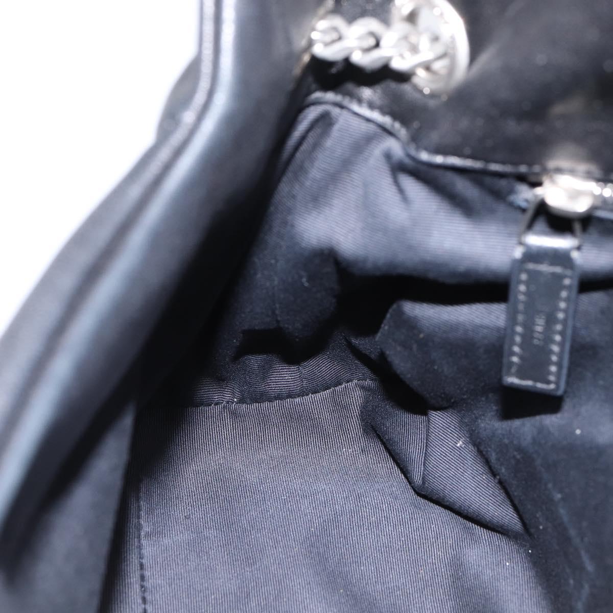 SAINT LAURENT Lulu Puffer Chain Shoulder Bag Leather Black Silver Auth ka5996SAM