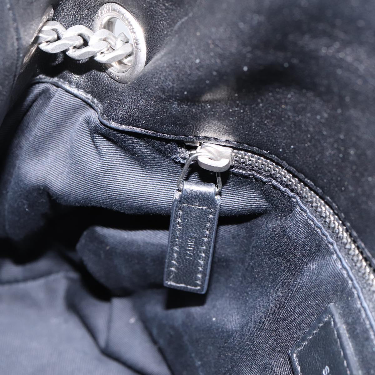 SAINT LAURENT Lulu Puffer Chain Shoulder Bag Leather Black Silver Auth ka5996SAM