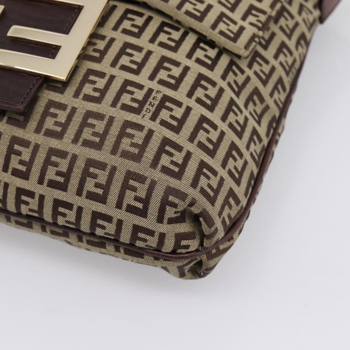 FENDI Zucchino Canvas Mamma Baguette Shoulder Bag Beige Gold Auth ka5997A