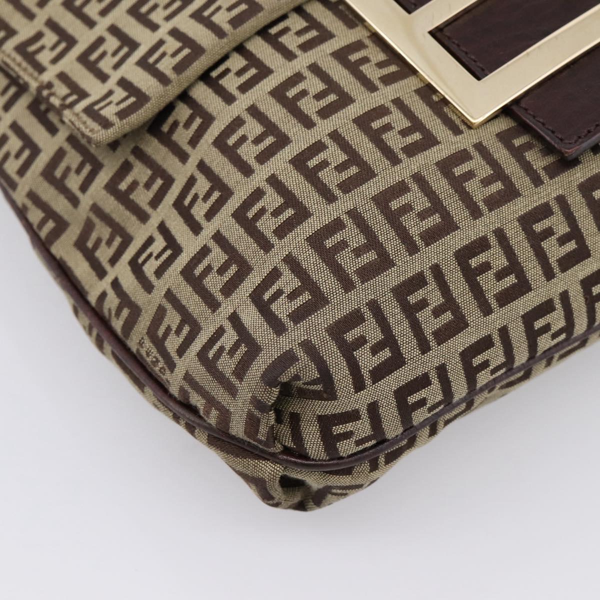 FENDI Zucchino Canvas Mamma Baguette Shoulder Bag Beige Gold Auth ka5997A