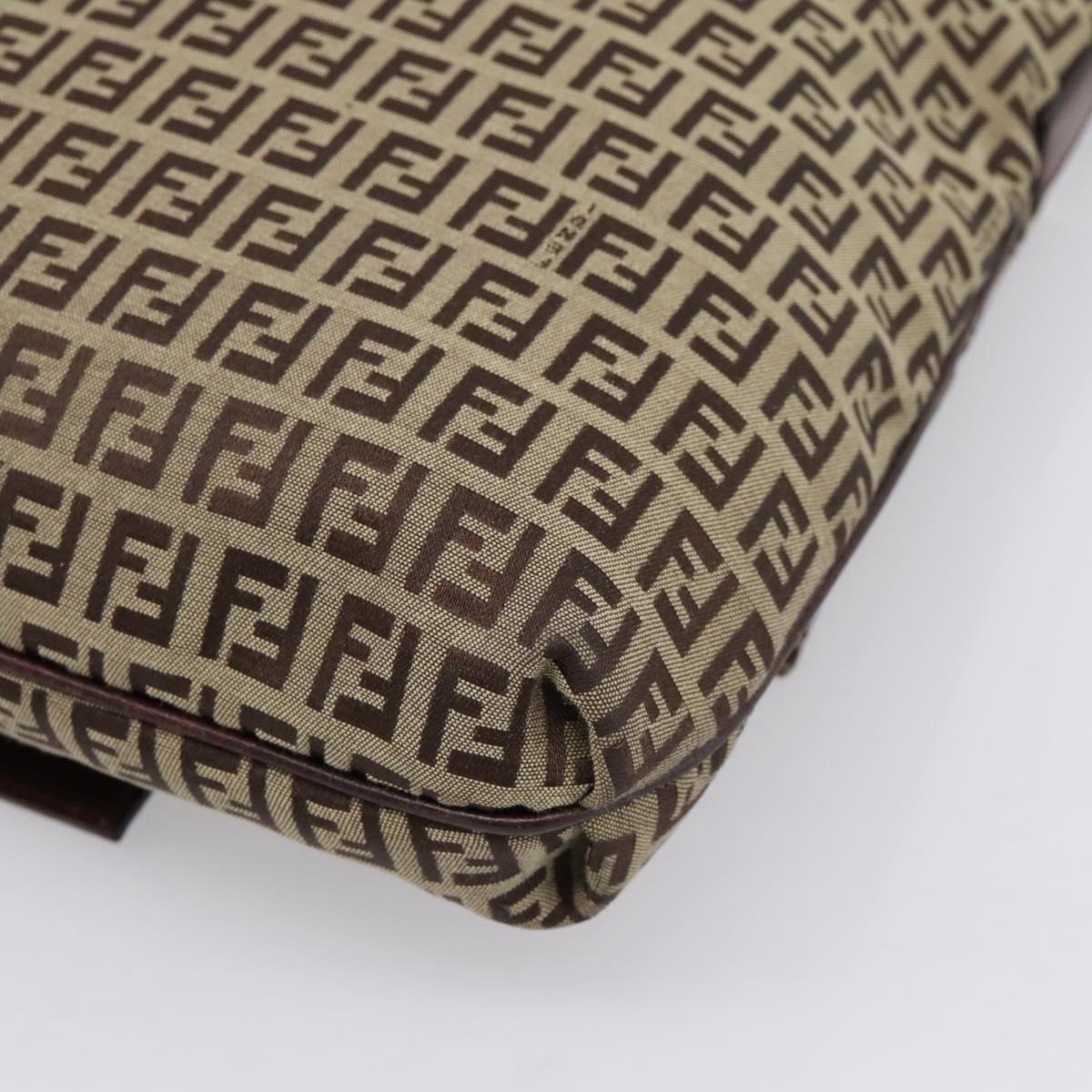 FENDI Zucchino Canvas Mamma Baguette Shoulder Bag Beige Gold Auth ka5997A