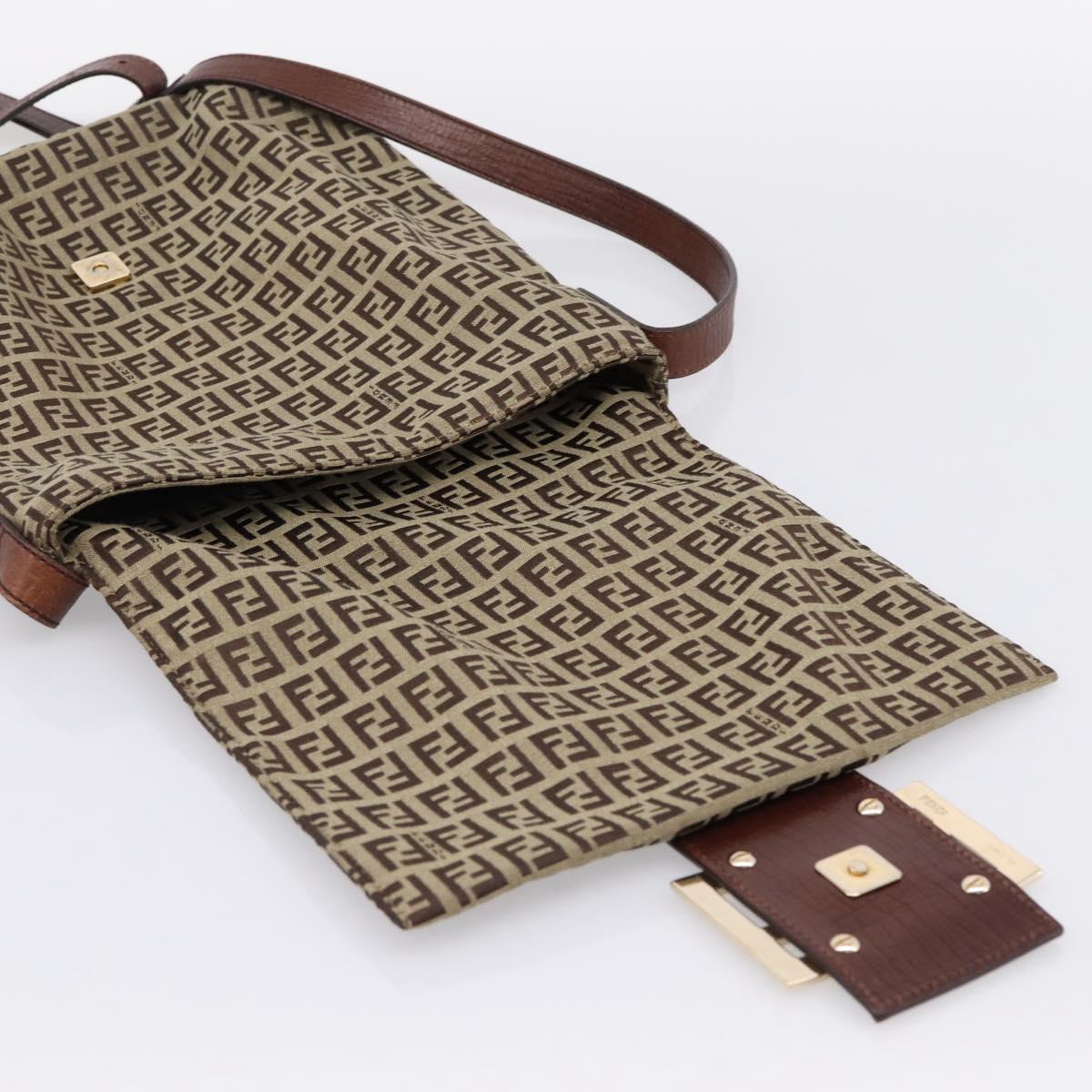 FENDI Zucchino Canvas Mamma Baguette Shoulder Bag Beige Gold Auth ka5997A