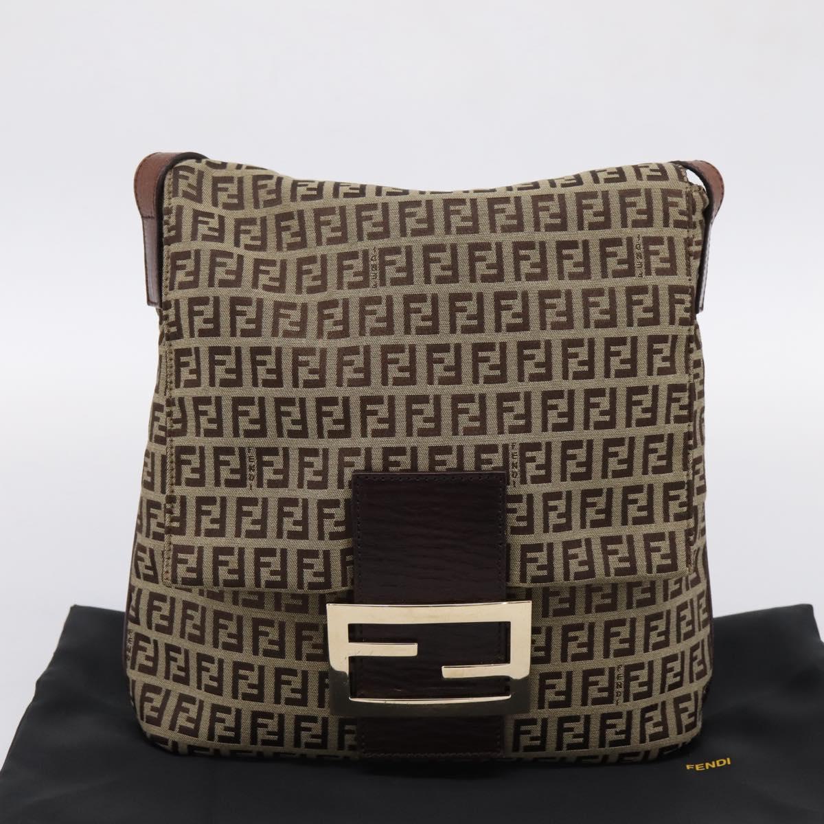 FENDI Zucchino Canvas Mamma Baguette Shoulder Bag Beige Gold Auth ka5997A