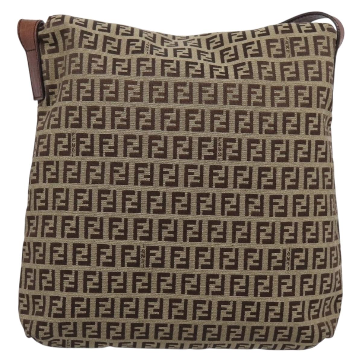FENDI Zucchino Canvas Mamma Baguette Shoulder Bag Beige Gold Auth ka5997A