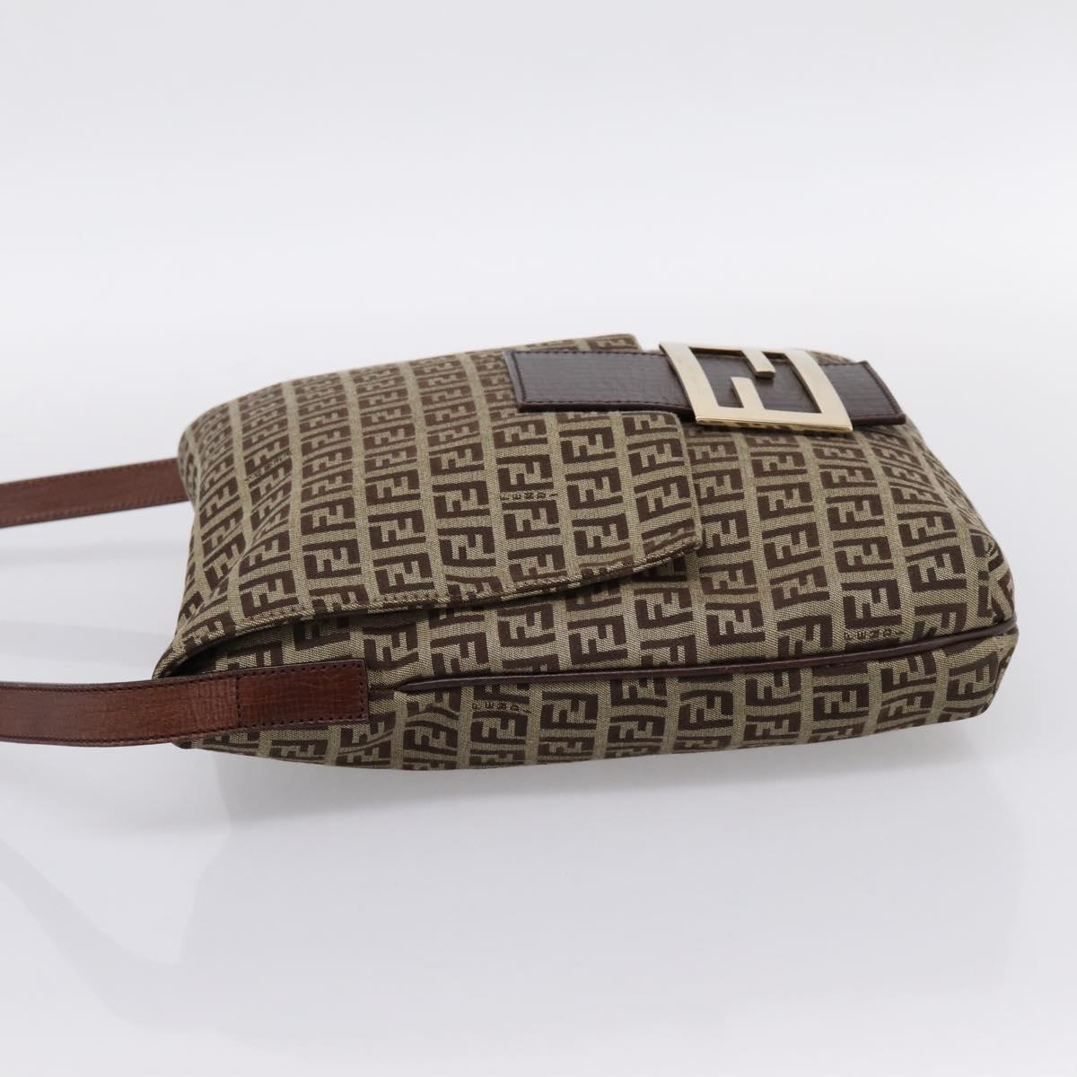 FENDI Zucchino Canvas Mamma Baguette Shoulder Bag Beige Gold Auth ka5997A