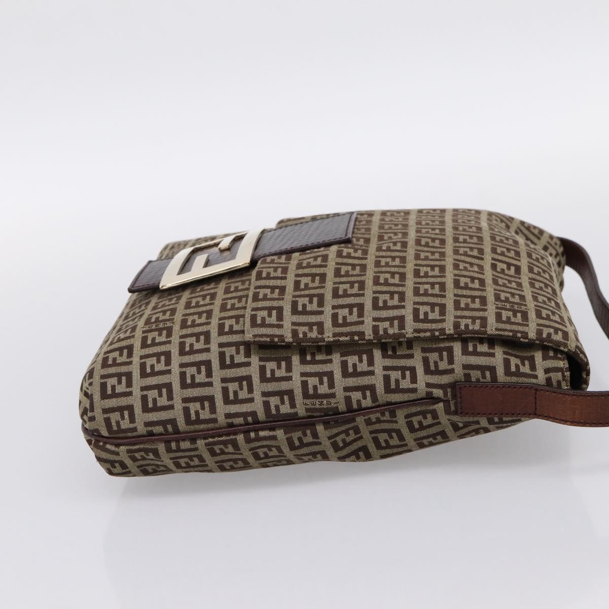 FENDI Zucchino Canvas Mamma Baguette Shoulder Bag Beige Gold Auth ka5997A