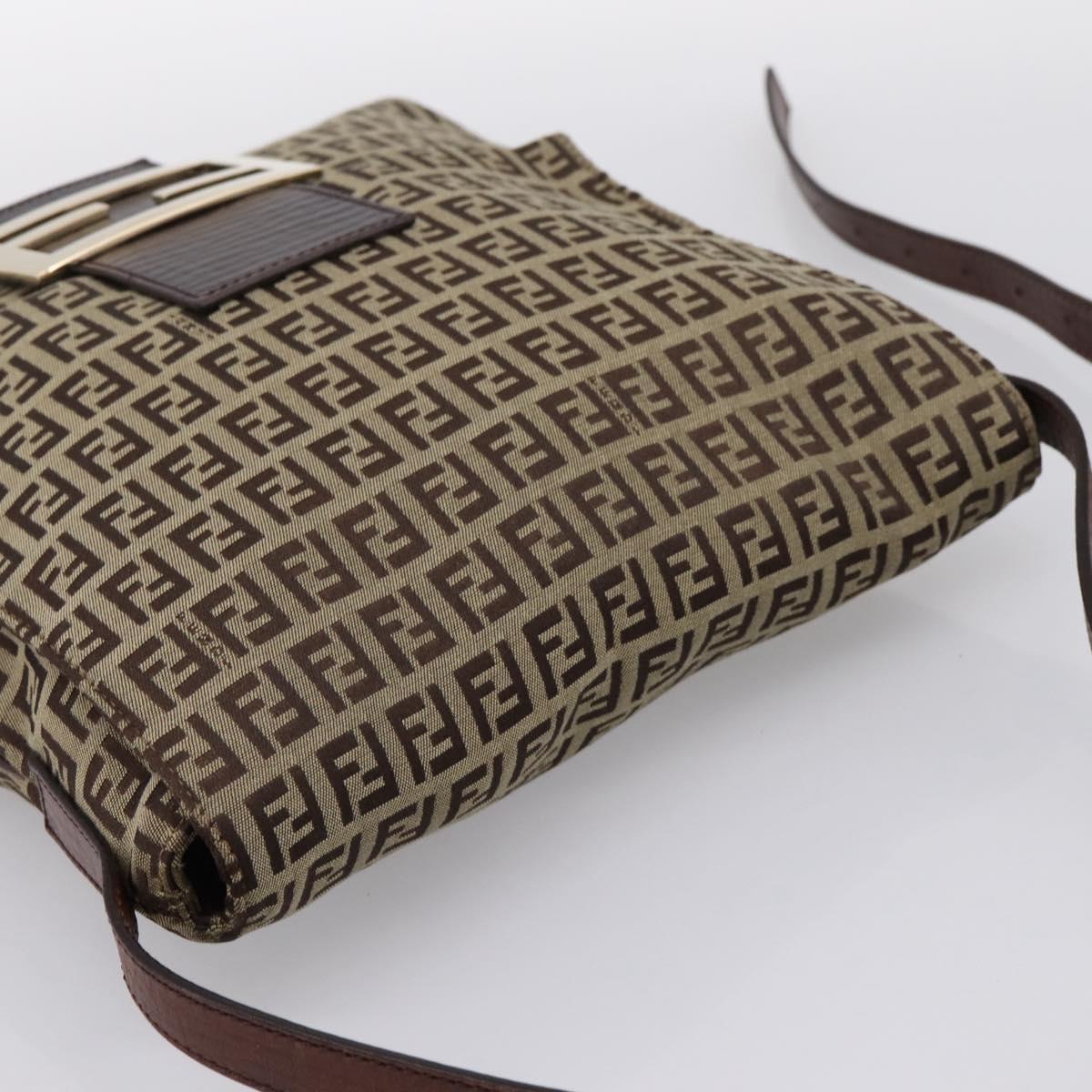 FENDI Zucchino Canvas Mamma Baguette Shoulder Bag Beige Gold Auth ka5997A