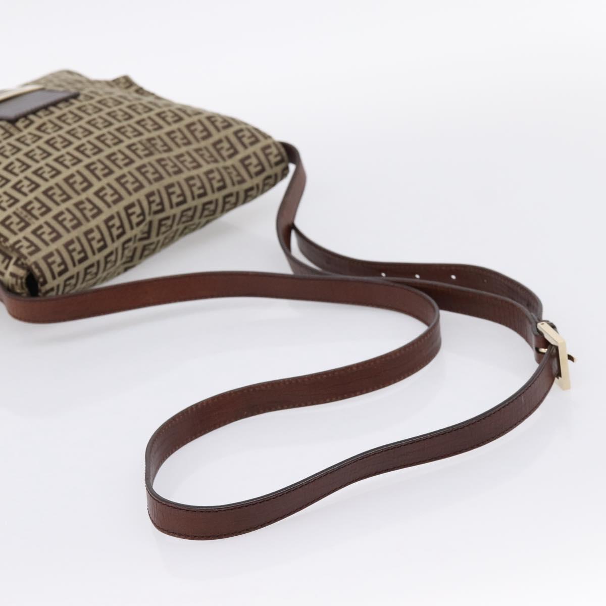 FENDI Zucchino Canvas Mamma Baguette Shoulder Bag Beige Gold Auth ka5997A