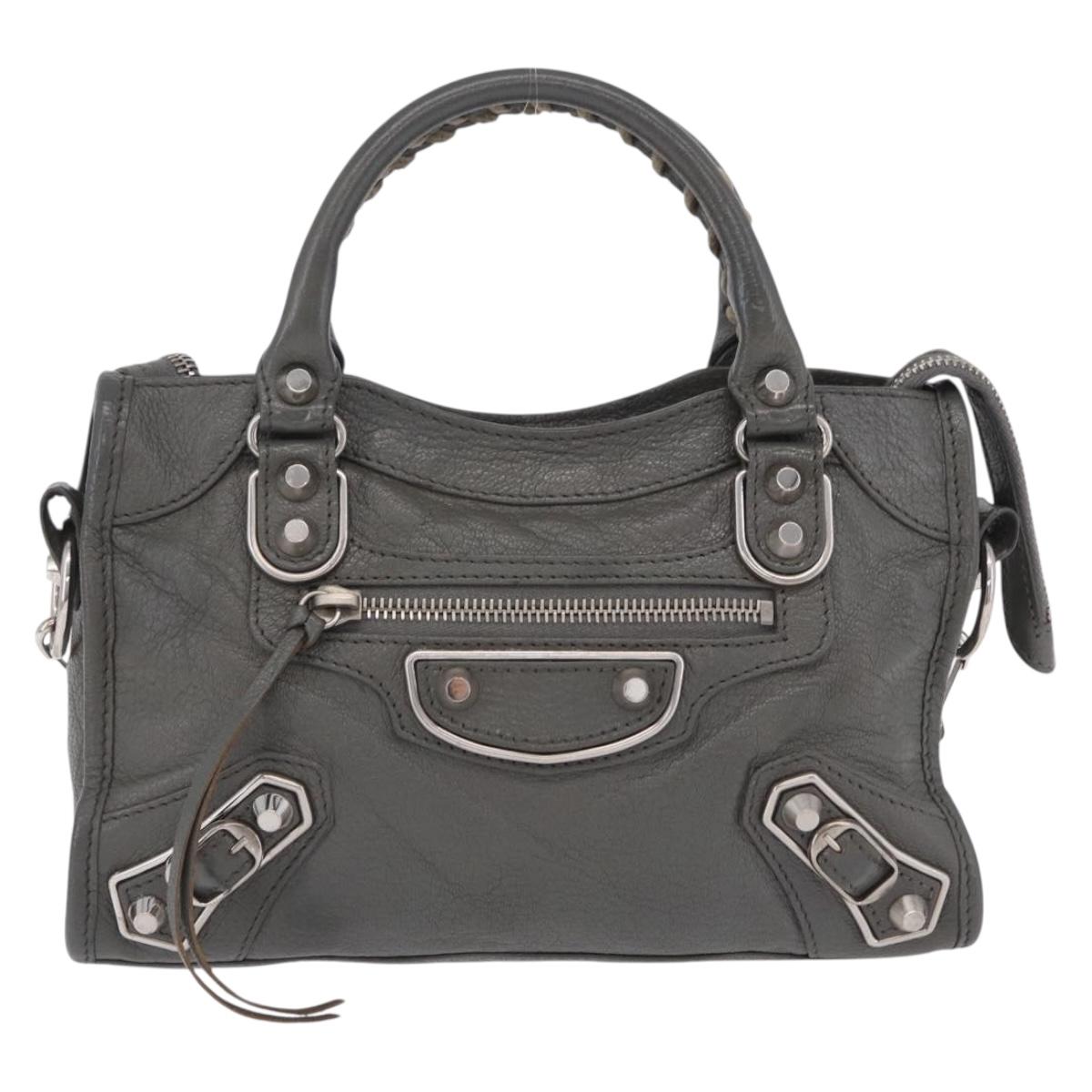 BALENCIAGA Classic Metal Edge City Bag Leather 2way Gray 390160 Auth ka5998SAM