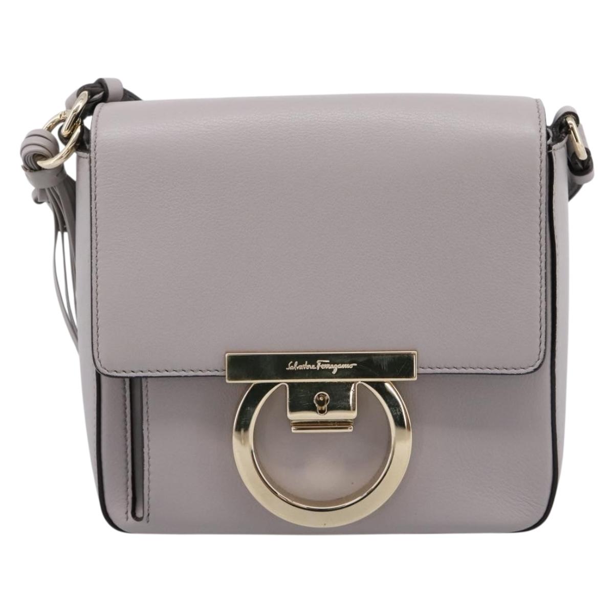 Salvatore Ferragamo Gancini Shoulder Bag Leather Gray Gold Auth ka6000V