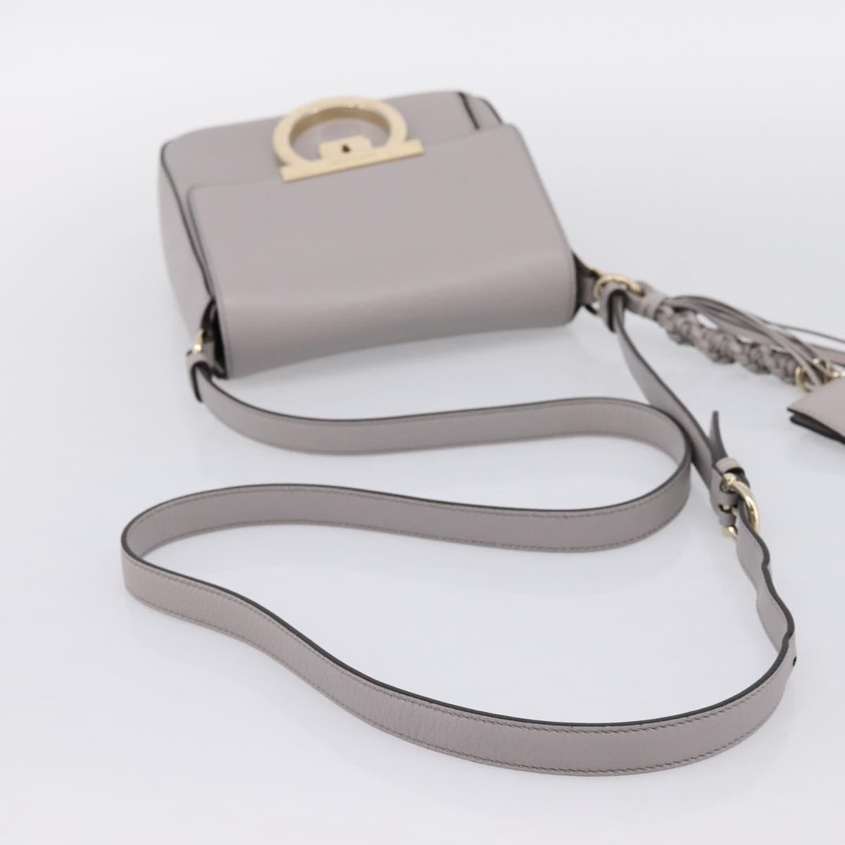 Salvatore Ferragamo Gancini Shoulder Bag Leather Gray Gold Auth ka6000V