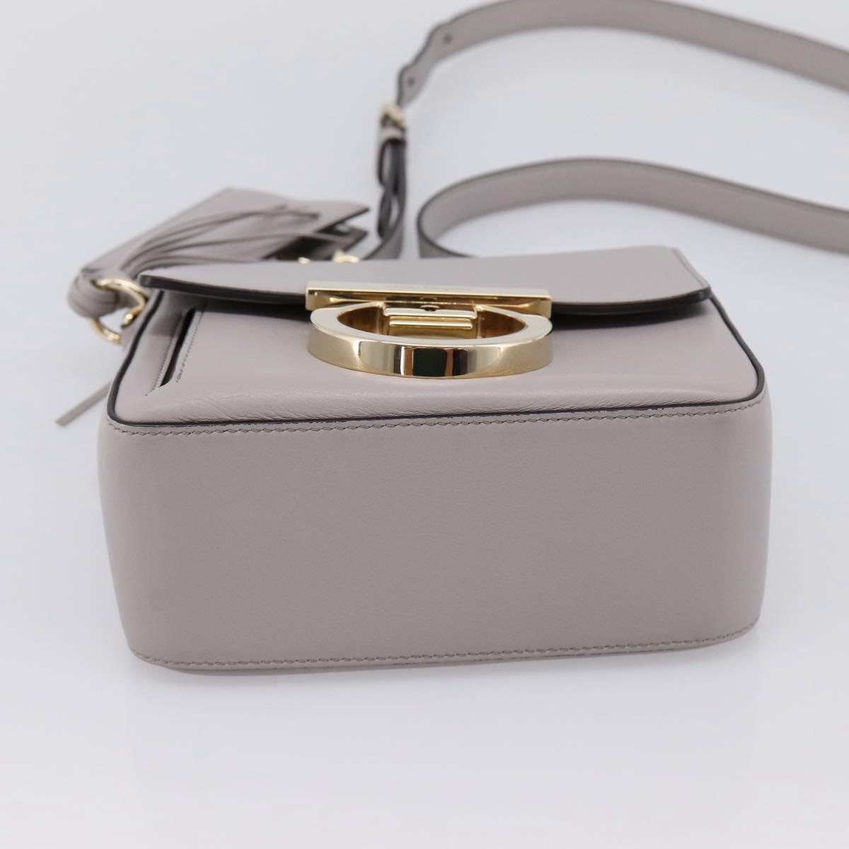 Salvatore Ferragamo Gancini Shoulder Bag Leather Gray Gold Auth ka6000V