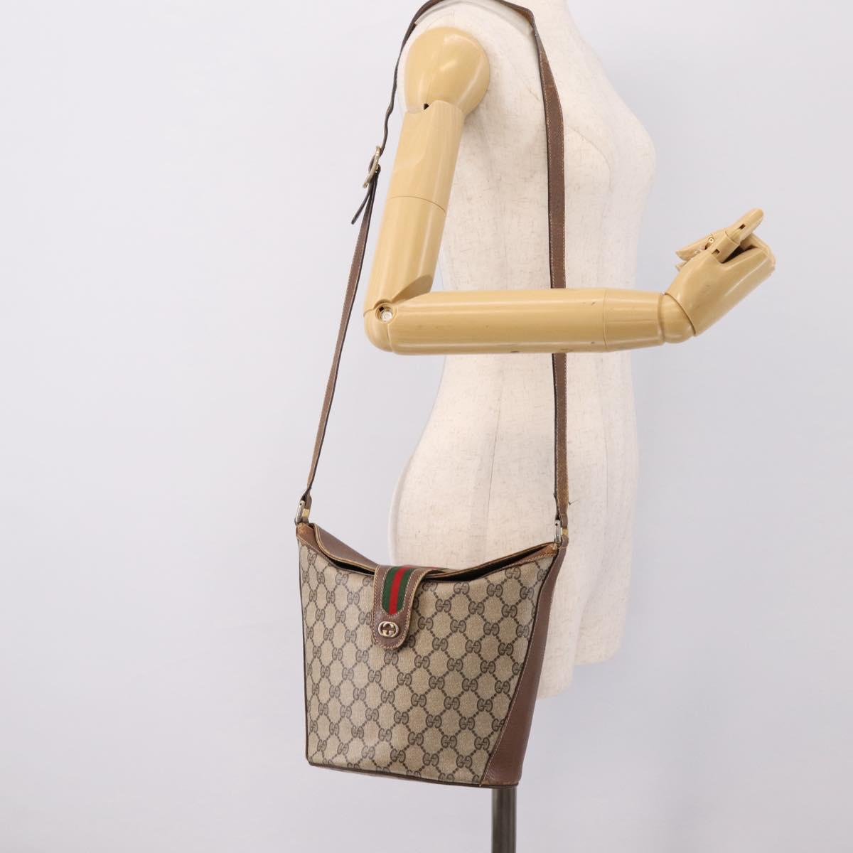 GUCCI GG Supreme Web Sherry Line Shoulder Bag PVC Beige 89 02 081 Auth ka6001