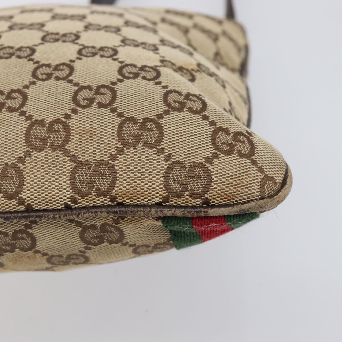 GUCCI GG Canvas Web Sherry Line Shoulder Bag Beige Gold 144388 Auth ka6002