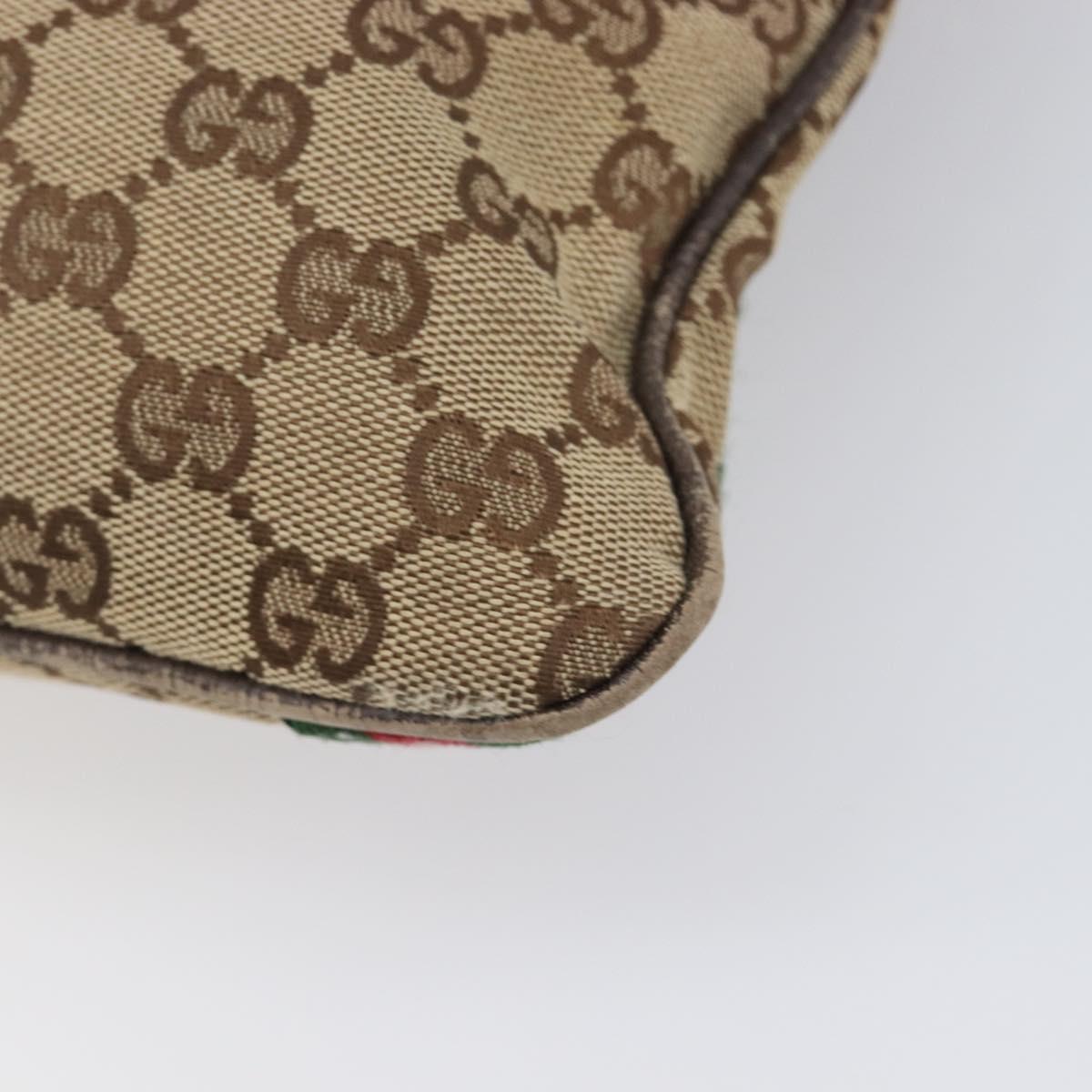 GUCCI GG Canvas Web Sherry Line Shoulder Bag Beige Gold 144388 Auth ka6002