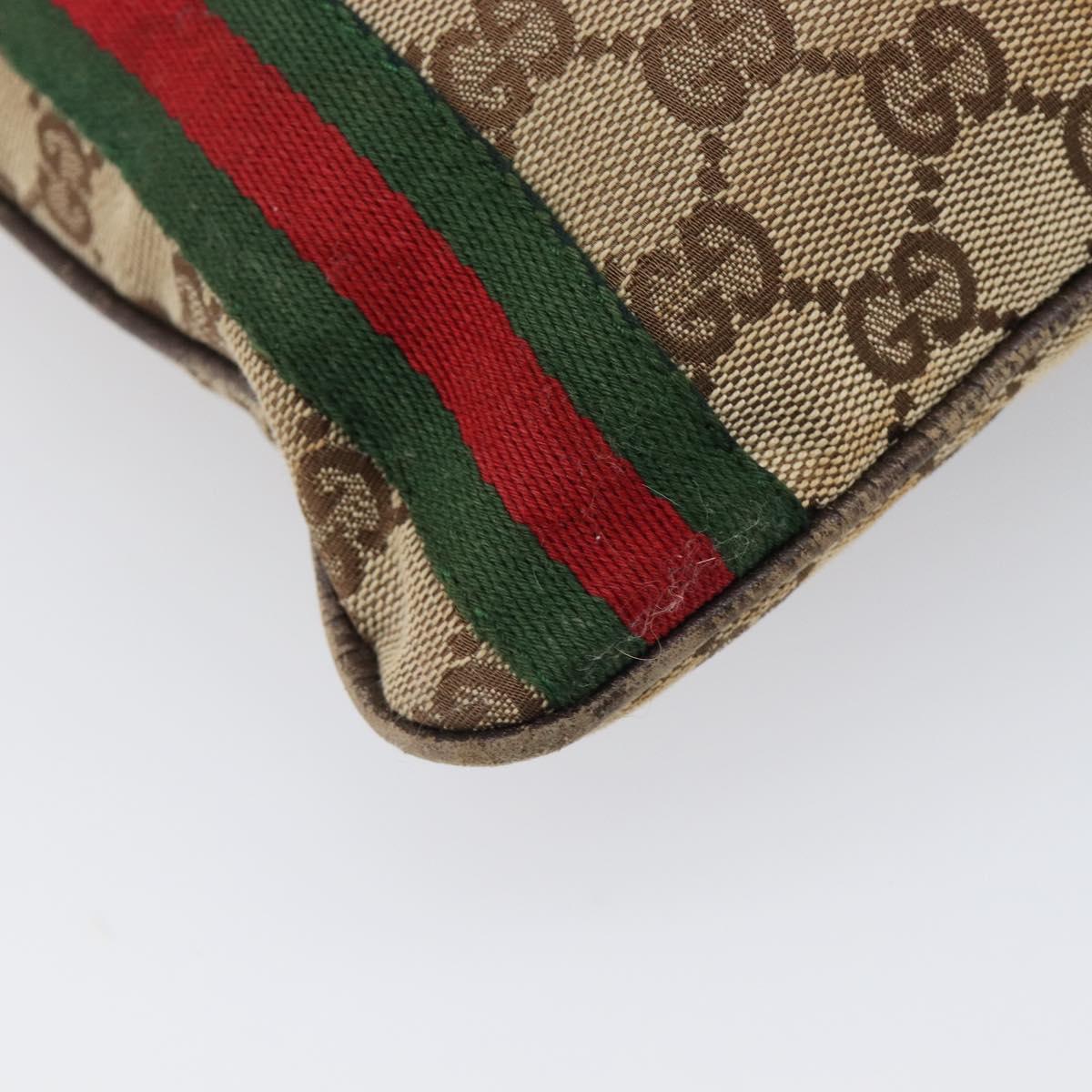 GUCCI GG Canvas Web Sherry Line Shoulder Bag Beige Gold 144388 Auth ka6002
