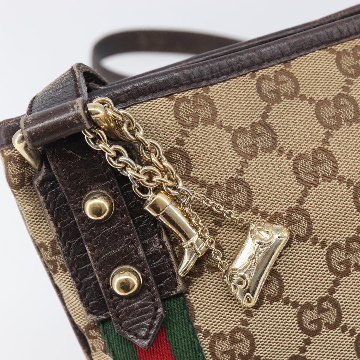 GUCCI GG Canvas Web Sherry Line Shoulder Bag Beige Gold 144388 Auth ka6002