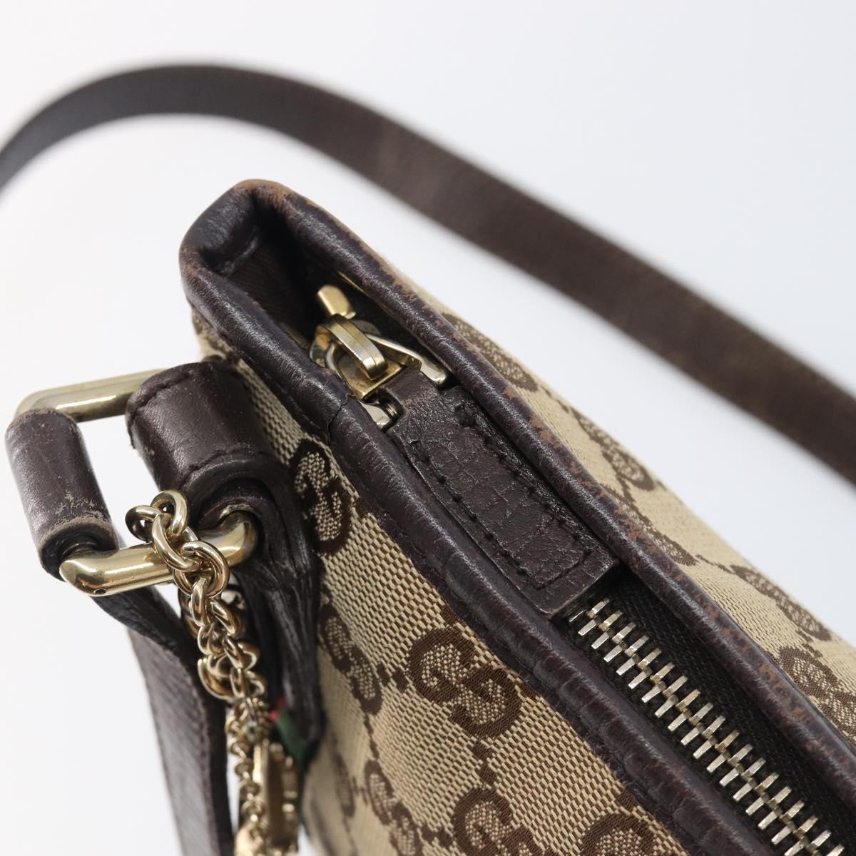 GUCCI GG Canvas Web Sherry Line Shoulder Bag Beige Gold 144388 Auth ka6002