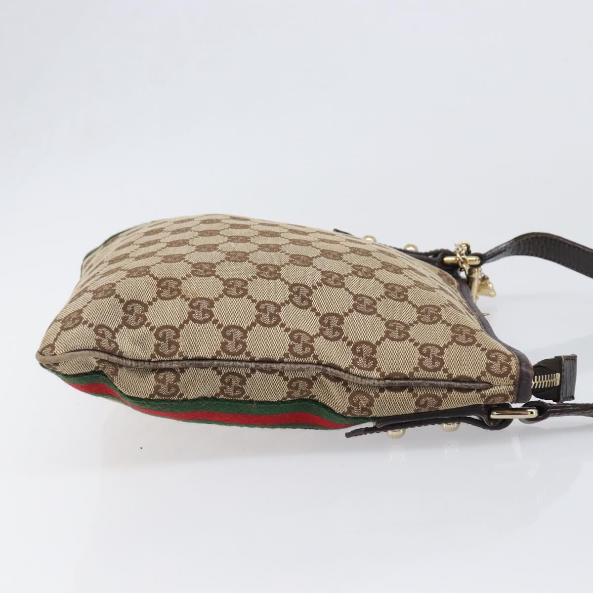 GUCCI GG Canvas Web Sherry Line Shoulder Bag Beige Gold 144388 Auth ka6002