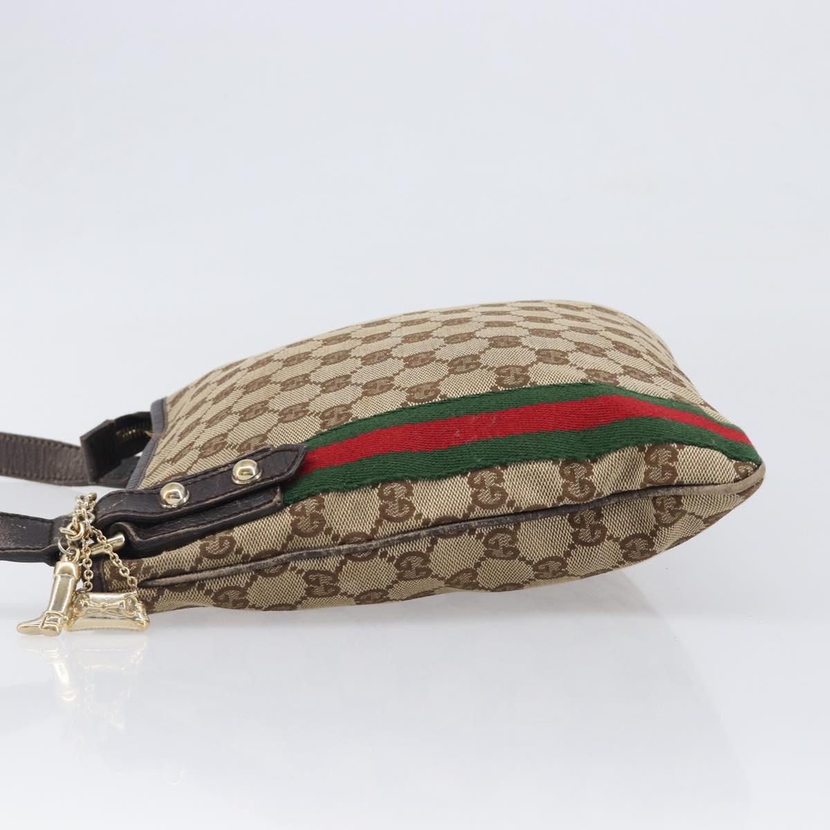 GUCCI GG Canvas Web Sherry Line Shoulder Bag Beige Gold 144388 Auth ka6002
