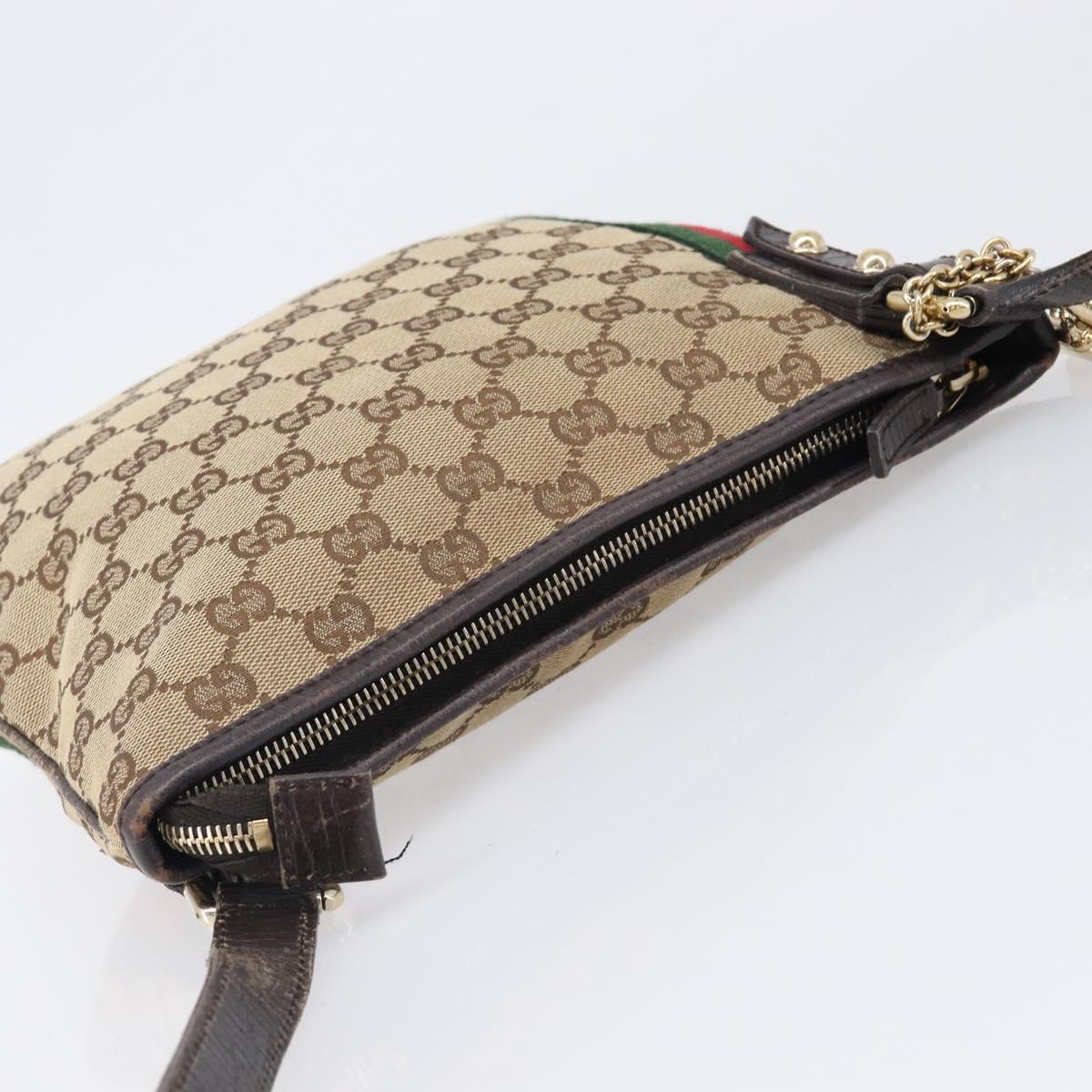 GUCCI GG Canvas Web Sherry Line Shoulder Bag Beige Gold 144388 Auth ka6002