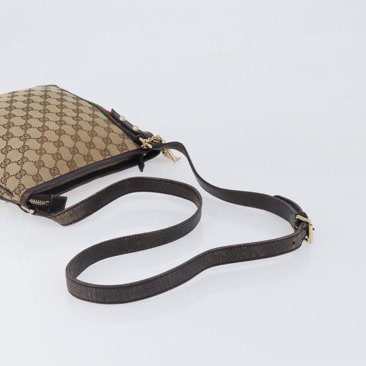 GUCCI GG Canvas Web Sherry Line Shoulder Bag Beige Gold 144388 Auth ka6002