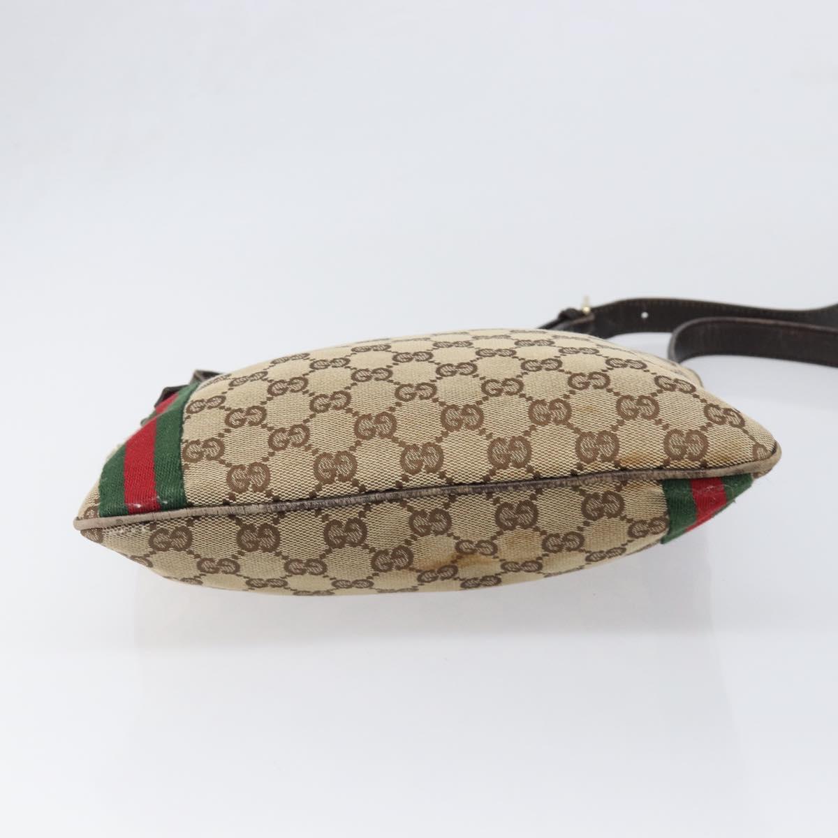 GUCCI GG Canvas Web Sherry Line Shoulder Bag Beige Gold 144388 Auth ka6002