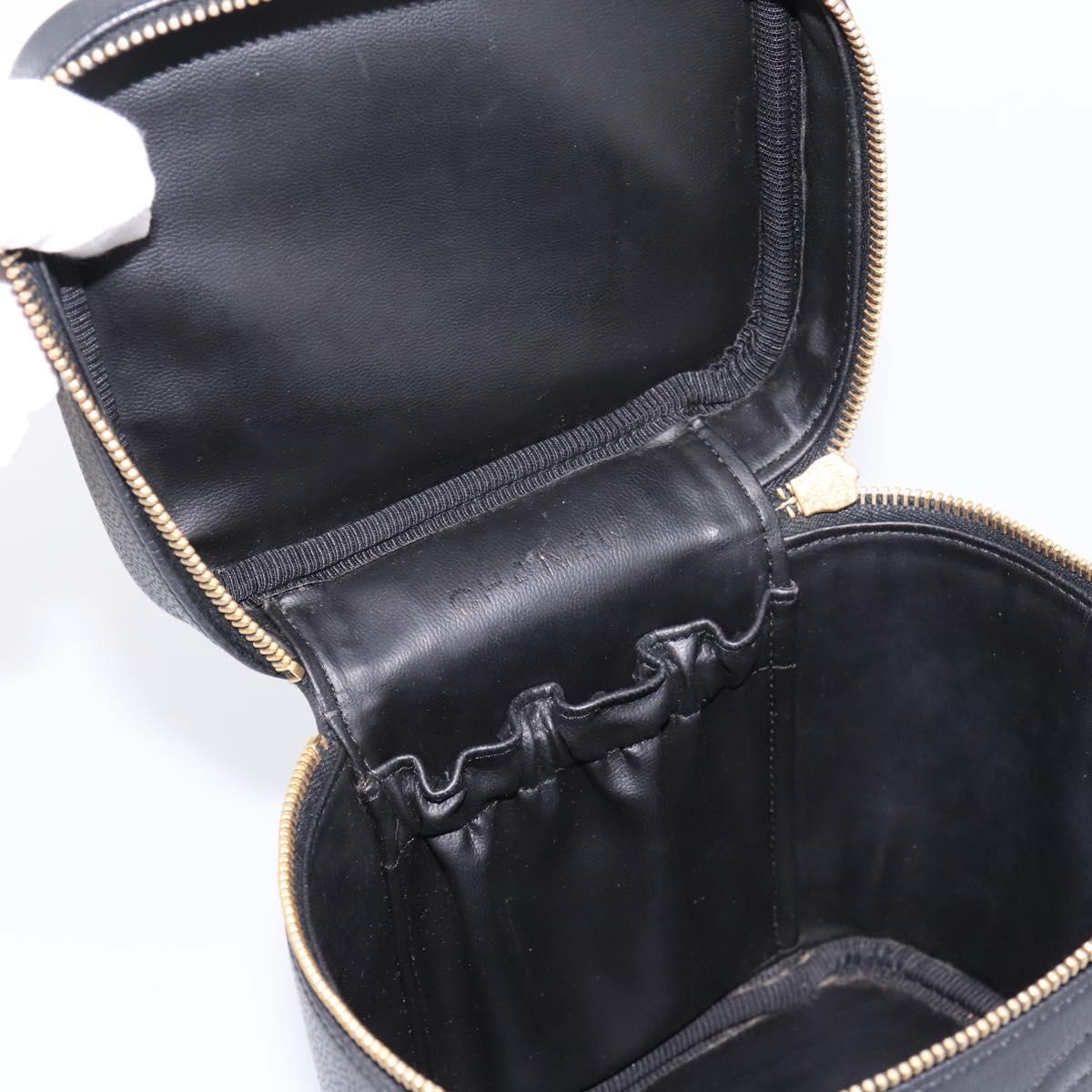 CHANEL COCO Mark Vanity Hand Bag Caviar Skin Black Gold CC Auth ka6003