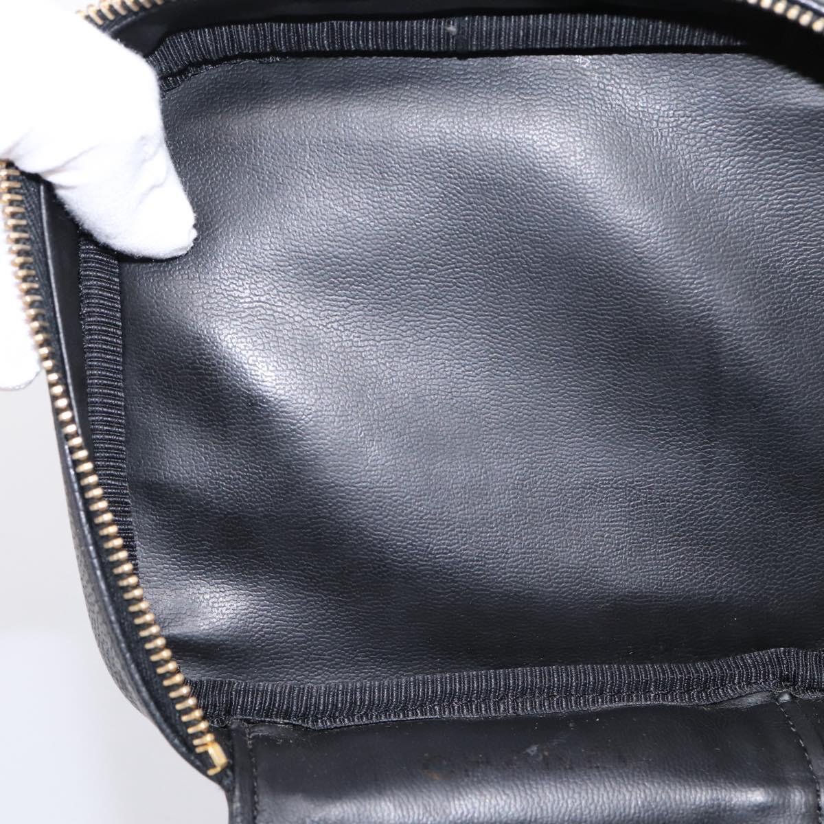 CHANEL COCO Mark Vanity Hand Bag Caviar Skin Black Gold CC Auth ka6003