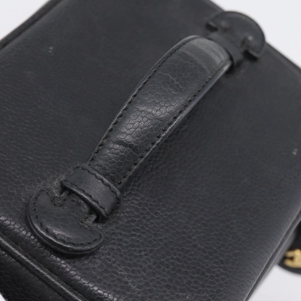 CHANEL COCO Mark Vanity Hand Bag Caviar Skin Black Gold CC Auth ka6003