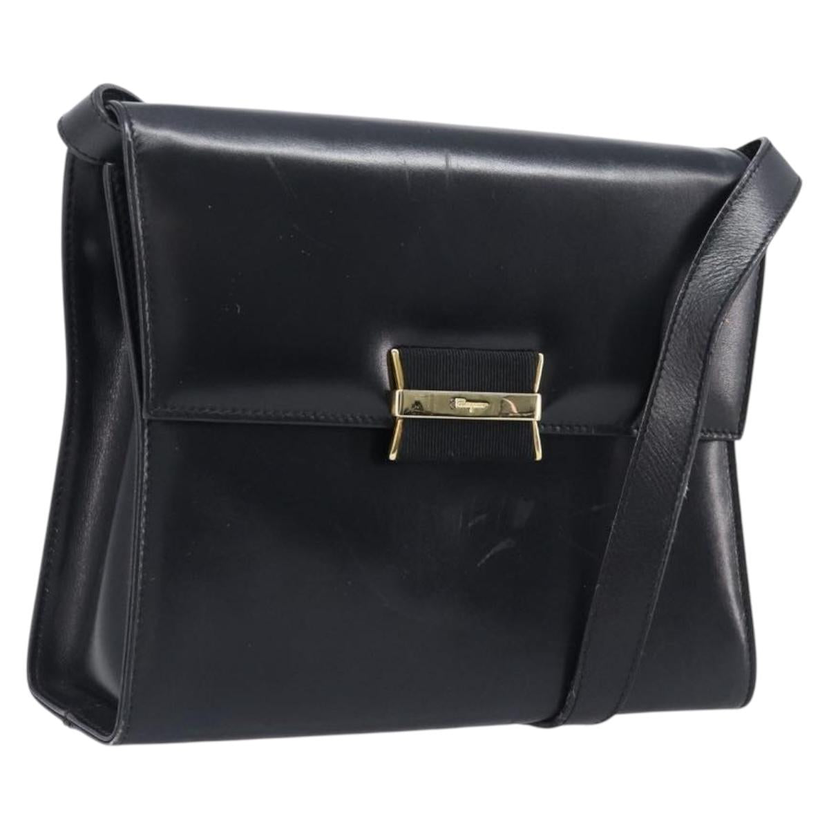 Salvatore Ferragamo Shoulder Bag Leather Black Gold Auth ka6004