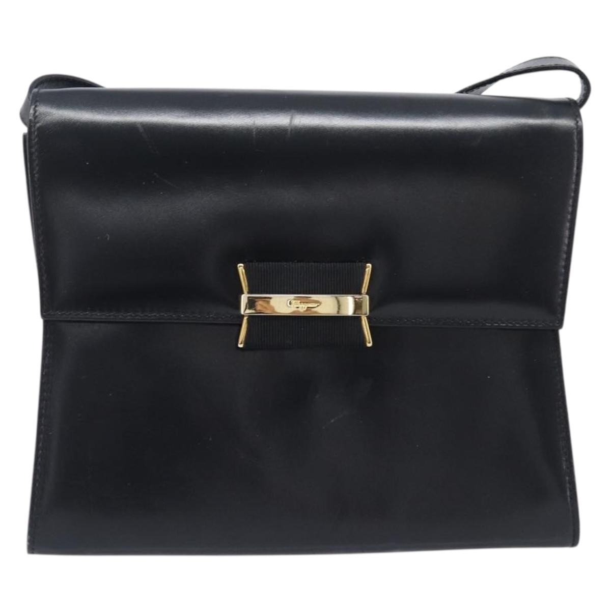 Salvatore Ferragamo Shoulder Bag Leather Black Gold Auth ka6004