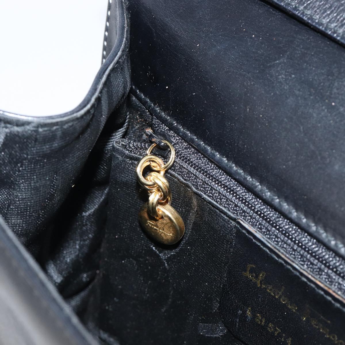 Salvatore Ferragamo Shoulder Bag Leather Black Gold Auth ka6004